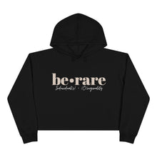 Load image into Gallery viewer, be•rare black crop hoodie (white)